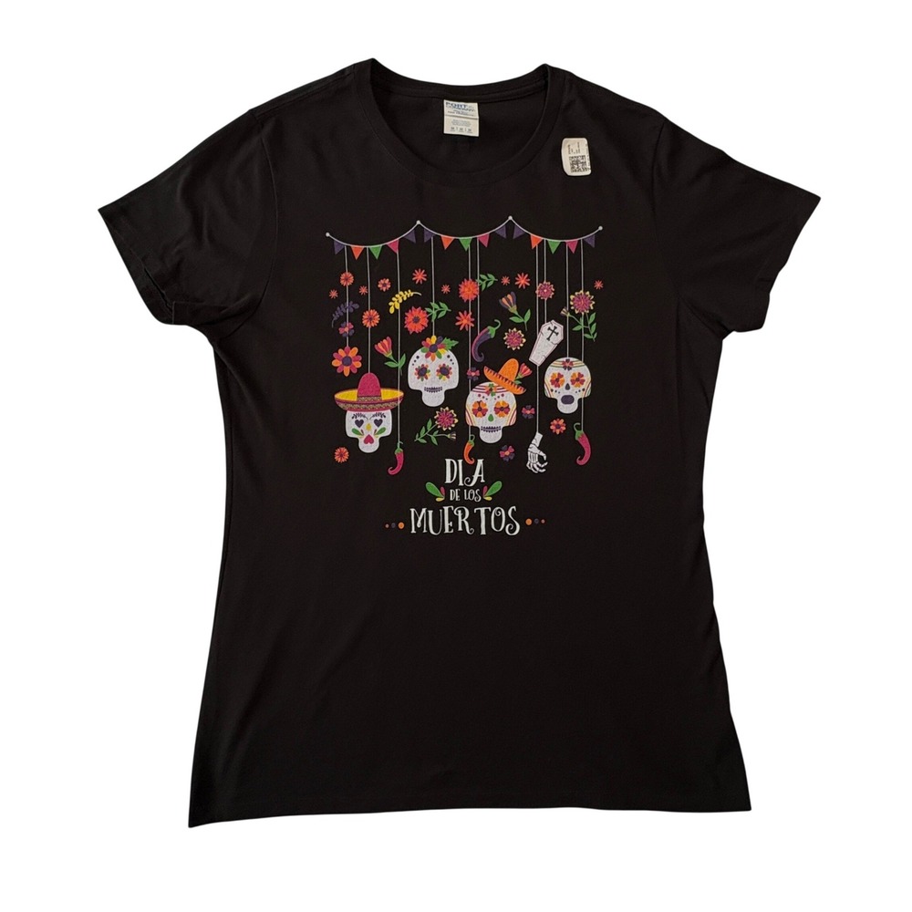 Port & Company Dia De Los Muertos Sugar Skull Graphic T-Shirt Black Medium NWT